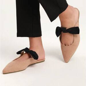 Macey Blush Suede Pointed Toe Bow Mules NEW